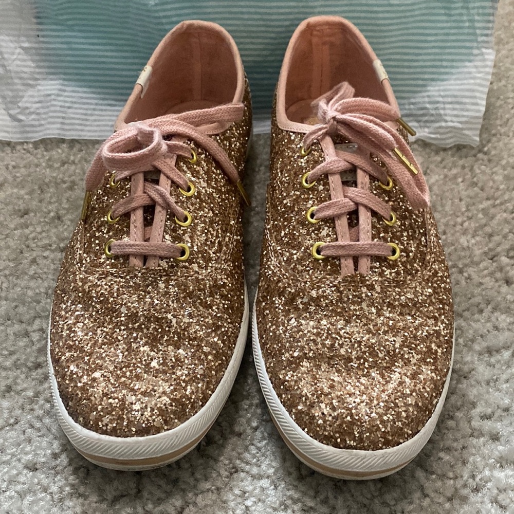 Kate Spade x Keds Rose Gold Glitter casual shoe. Worn one time for a wedding.